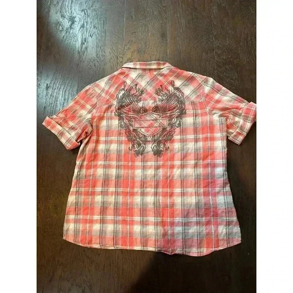 Harley Davidson Short Sleeve Plaid Button-Up Shirt - b42 - Picture 2 of 9